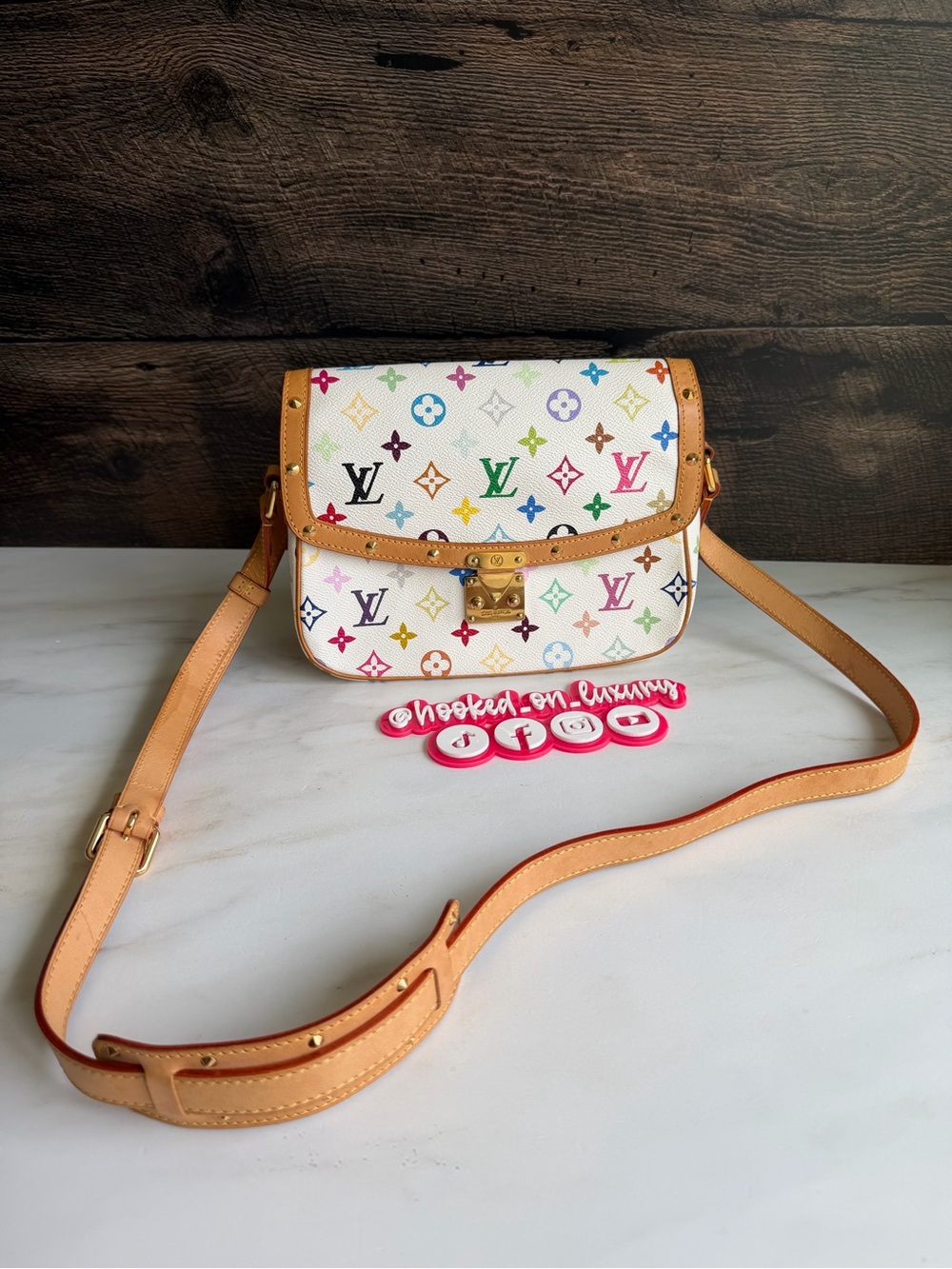 Authentic Louis Vuitton Sologne White Multicolor Takashi Murakami Crossbody Bag